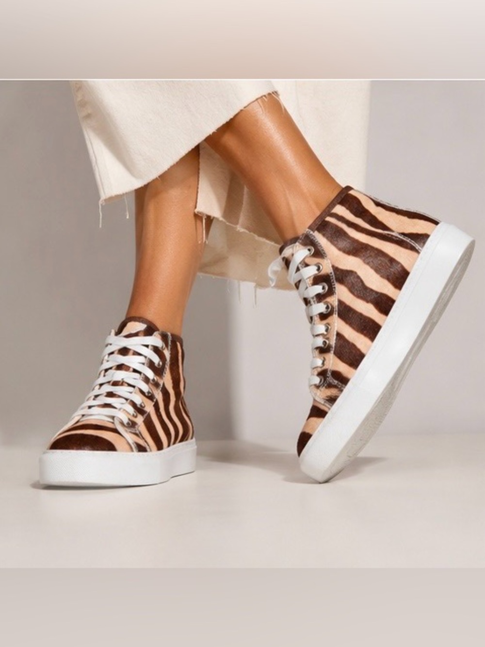 Ann Taylor Zebra Print Haircalf High Top Sneakers Size 6.5